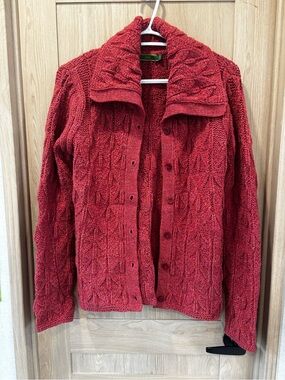 Oilily Wool Cardigan Sweater Red Size S Fisherman Coastal Nordic Cottagecore